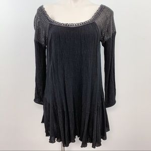 Free People Black BoHo Top with Crochet Detail Sm